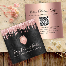 Tarjeta De Visita Cuadrada Código QR Rosa Drip Fresa Confección Negro