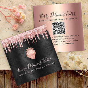 Tarjeta De Visita Cuadrada Código QR Rosa Drip Fresa Confección Negro