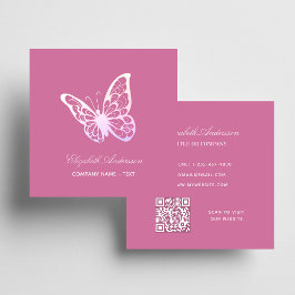 Tarjeta De Visita Cuadrada Código QR rosa mariposa elegante