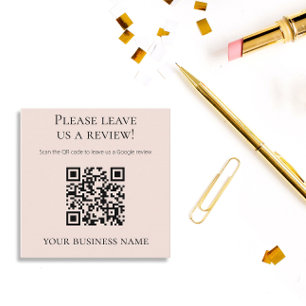 Tarjeta De Visita Cuadrada Código QR Rosa Moderno Reseña de Google