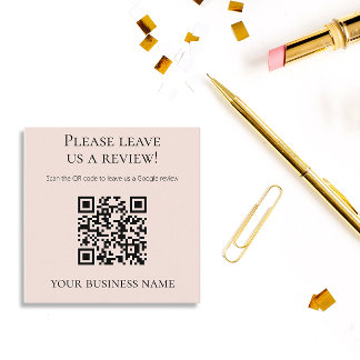 Tarjeta De Visita Cuadrada Código QR Rosa Moderno Reseña de Google