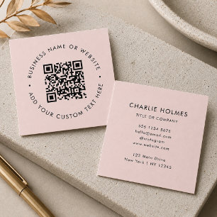 Tarjeta De Visita Cuadrada Código QR   Rosa Sonrosado Moderno Profesional
