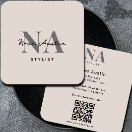 Tarjeta De Visita Cuadrada Código QR rosado de la estética de moda monograma 