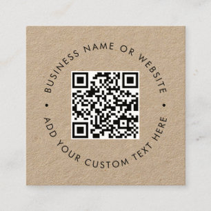 Tarjeta De Visita Cuadrada Código QR   Rustic Kraft Modern Minimal Profesiona