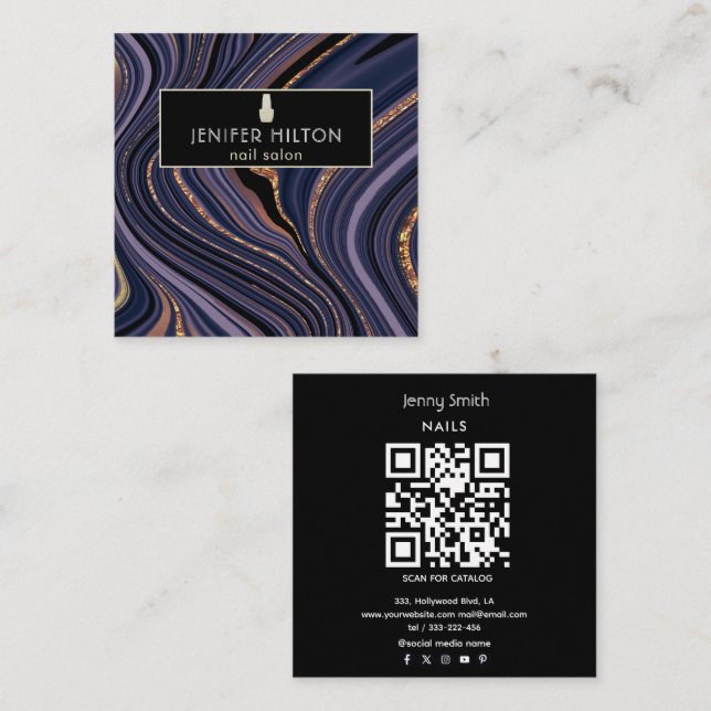 Tarjeta De Visita Cuadrada Código QR Salon de uñas de agate gede agate púrpur (Anverso / Reverso)