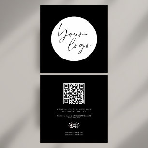 Tarjeta De Visita Cuadrada Código QR Social Cuadrado Negro y Blanco en Negrit