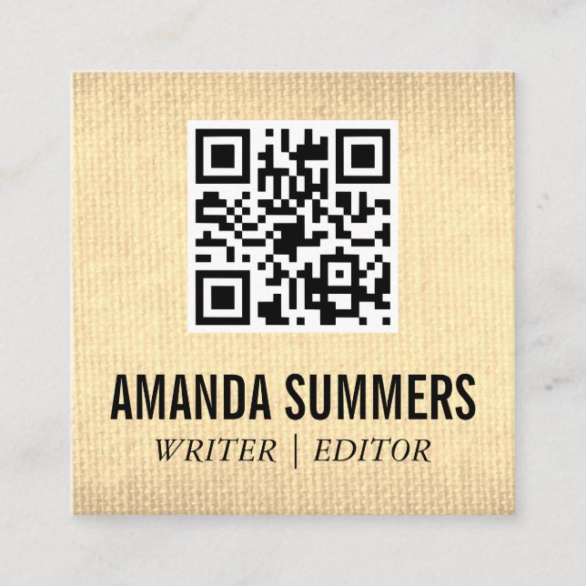 Tarjeta De Visita Cuadrada Código QR | Tela de textura dorada (Anverso)