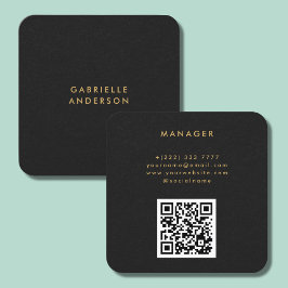 Tarjeta De Visita Cuadrada Código QR Textura de papel negro y tipografía de o