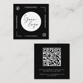 Tarjeta De Visita Cuadrada Código QR único en blanco y negro