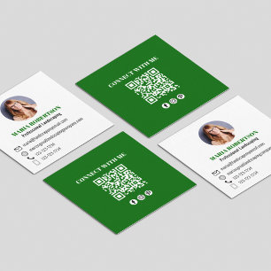 Tarjeta De Visita Cuadrada Código QR verde moderno Foto de medios sociales