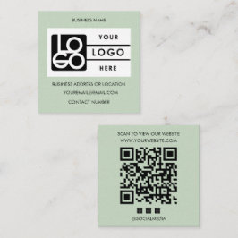Tarjeta De Visita Cuadrada Código QR Verde Sage Logo Sitio Web Redes Sociales