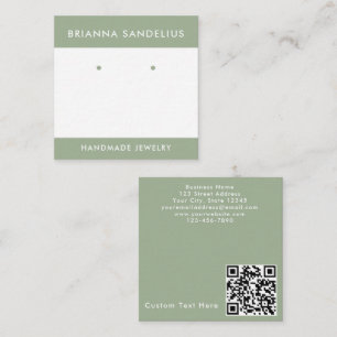 Tarjeta De Visita Cuadrada Código QR Verde Sage Moderno Personalizado Joyería