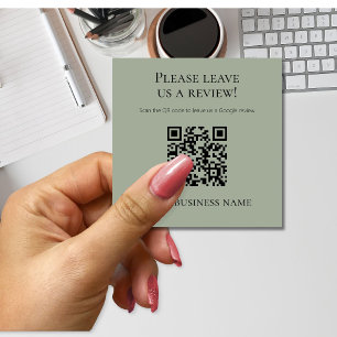 Tarjeta De Visita Cuadrada Código QR Verde Sage Moderno Reseña de Google
