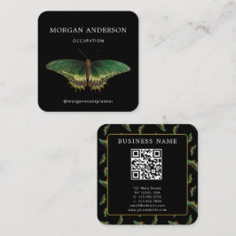 Tarjeta De Visita Cuadrada Código QR Vintage Mariposa Negro