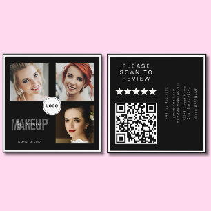Tarjeta De Visita Cuadrada Código QR y reseñas de fotocolage de estilista de 