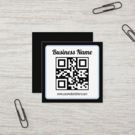 Tarjeta De Visita Cuadrada Código QR y texto editables con borde azul claro