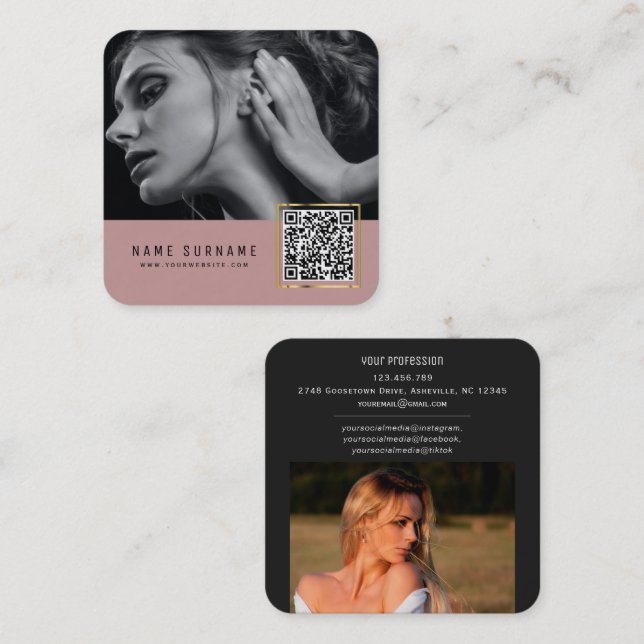 Tarjeta De Visita Cuadrada Códigos de barras escaneables rosados oxidados, fo (Anverso / Reverso)