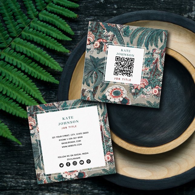 Tarjeta De Visita Cuadrada Códigos QR botánicos tropicales Iconos de medios s (Subido por el creador)