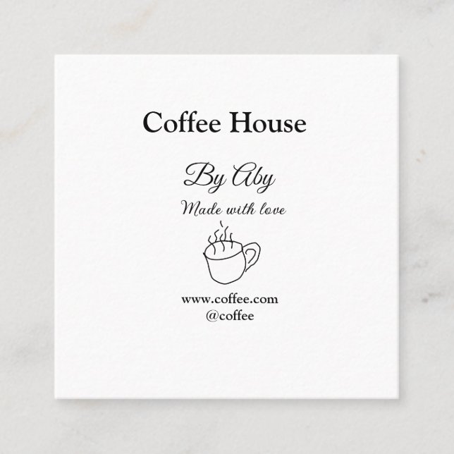Tarjeta De Visita Cuadrada Coffee house made with love add text website socia (Anverso)