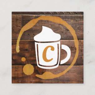 Tarjeta De Visita Cuadrada Coffee Stain   Café Barista Trim de Madera