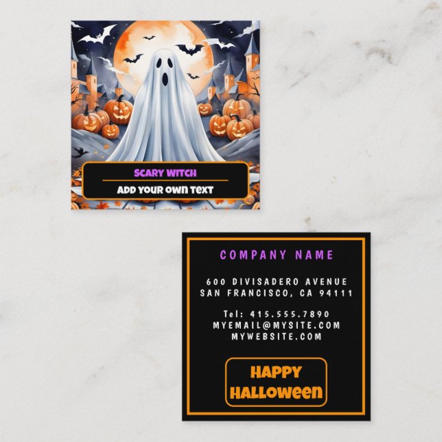 Tarjeta De Visita Cuadrada Colección de otoño de calabaza moderna de Hallowee (Anverso / Reverso)