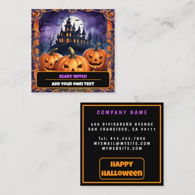 Tarjeta De Visita Cuadrada Colección de otoño de calabaza moderna de Hallowee (Anverso / Reverso)