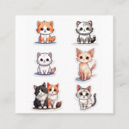 Tarjeta De Visita Cuadrada Colección de Stickers de Gatito Chibi Super Adorab