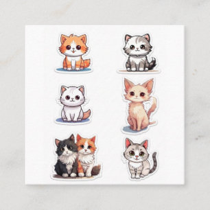 Tarjeta De Visita Cuadrada Colección de Stickers de Gatito Chibi Super Adorab