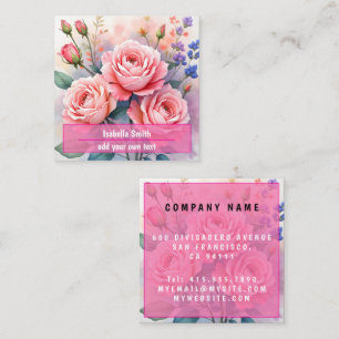 Tarjeta De Visita Cuadrada Colección Hermosa de Rosas Rosadas de Lujo Moderna
