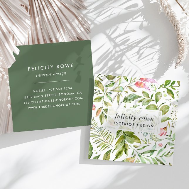 Tarjeta De Visita Cuadrada Colección Terrarium | Impresión botánica (Subido por el creador)