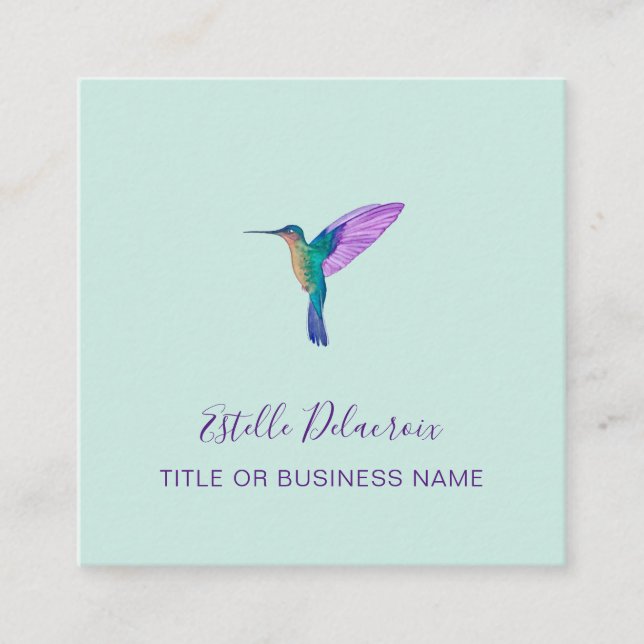 Tarjeta De Visita Cuadrada Colibrí turquesa (Anverso)