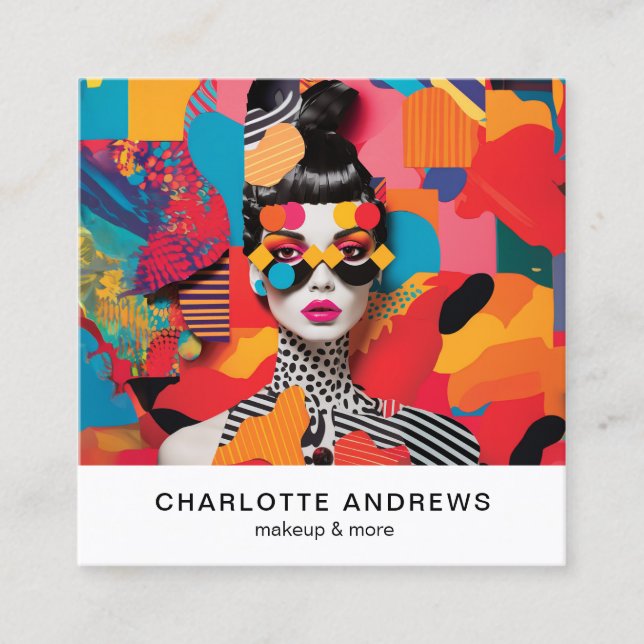 Tarjeta De Visita Cuadrada Collage de fotos de arte pop moderno (Anverso)