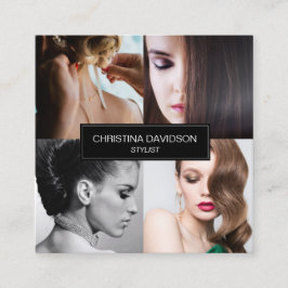 Tarjeta De Visita Cuadrada Collage de fotos moderno Estilo artista de maquill