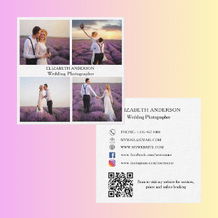 Tarjeta De Visita Cuadrada Collage de fotos Prima de medios sociales QR en bl