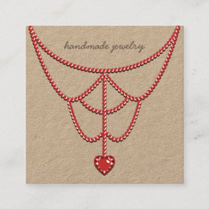 Tarjeta De Visita Cuadrada Collar de Perlas Joyas Muestra El Corazón Rojo As