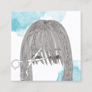 Tarjeta De Visita Cuadrada Color de agua de dibujo del estilizador del cabell