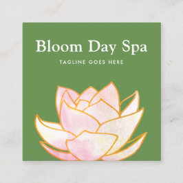 Tarjeta De Visita Cuadrada Color de agua rosa artificial Lotus Flor Flor Verd