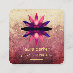 Tarjeta De Visita Cuadrada Color de agua rosa de la flor de Lotus Grunge Retr