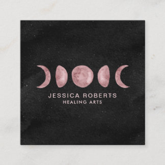Tarjeta De Visita Cuadrada Color de agua rosa Fases de la luna lunar