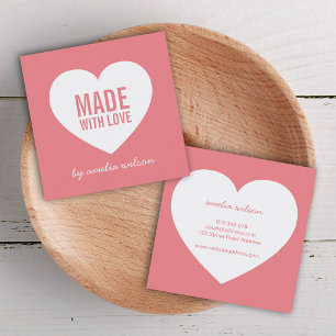 Tarjeta De Visita Cuadrada Color de fondo editable Hecho con amor Corazón