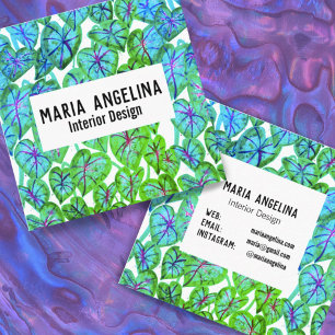 Tarjeta De Visita Cuadrada Color tropical Caladio deja diseño acuarela