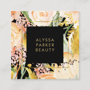 Tarjeta De Visita Cuadrada Colores acuáticos  Oro y sabor a negro