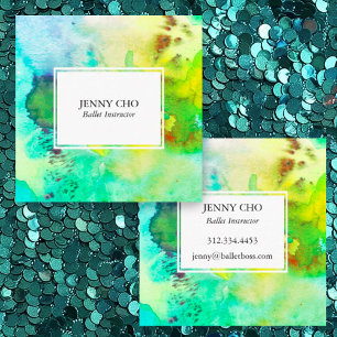 Tarjeta De Visita Cuadrada Colores de agua coloreados pintura verde