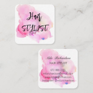 Tarjeta De Visita Cuadrada Colores de agua rosa elegantemente moderno