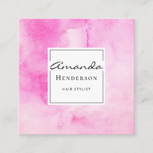 Tarjeta De Visita Cuadrada Colores de agua rosados modernos Pinceles elegante