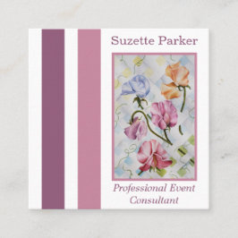 Tarjeta De Visita Cuadrada Colorful Sweet Pea Flowers Event Planner