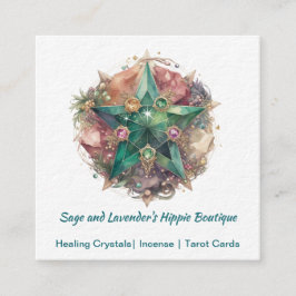 Tarjeta De Visita Cuadrada Colorida acuarela Pentagram Vidrio Manchado Como