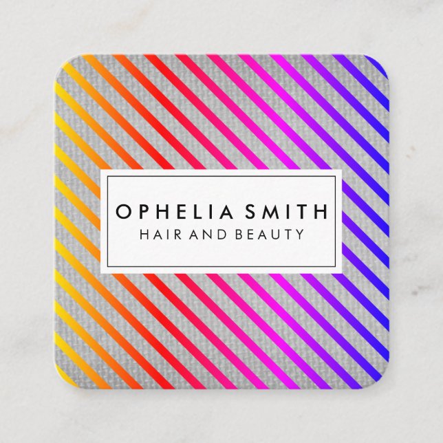 Tarjeta De Visita Cuadrada Coloridas bandas de Moda Textura (Anverso)
