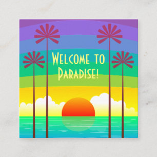 Tarjeta De Visita Cuadrada Coloridas vacaciones de sol en el océano arcoiris