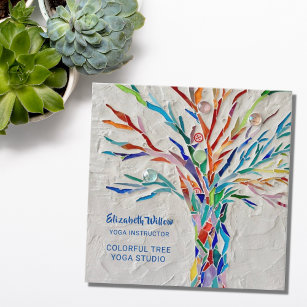 Tarjeta De Visita Cuadrada Colorido estudio de yoga en árbol mosaico